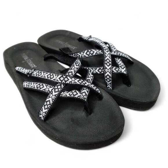 Minnetonka Hanna Strappy Thong Flip Flop Sandals Women's Resort Diamond Knit 6 - Picture 2 of 8